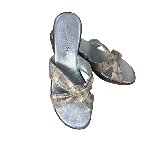 MARCO SABINO Made in Italy Silver Mules with Bow Detail Slip On Sandals size 38 - Picture 6 of 6
